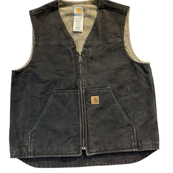 Carhartt Sherpa Lined Duck Vest Black V26 Men’s Large Workwear - Picture 2 of 7